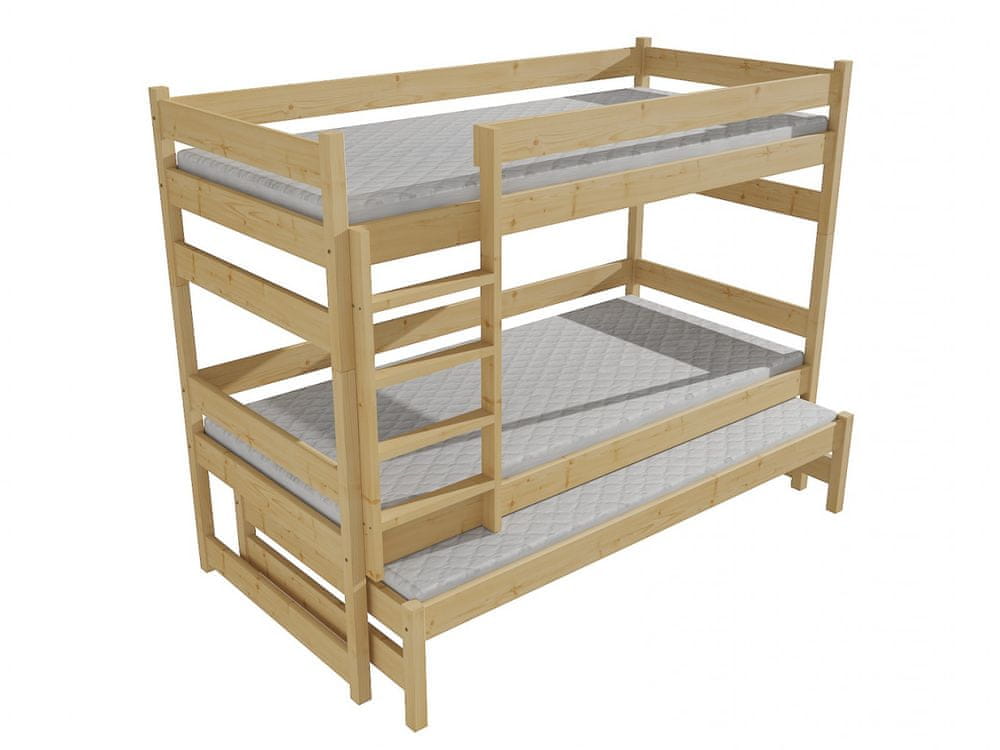 eoshop Poschodová posteľ s výsuvnou prístelkou PPV 018 (Rozmer: 90 x 180 cm, Priestor medzi lôžkami: 100 cm, Farba dreva: bezfarebný lak)