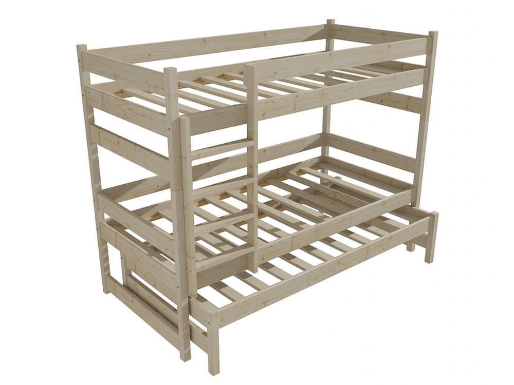 eoshop Poschodová posteľ s výsuvnou prístelkou PPV 018 (Rozmer: 80 x 180 cm, Priestor medzi lôžkami: 80 cm, Farba dreva: surové drevo)