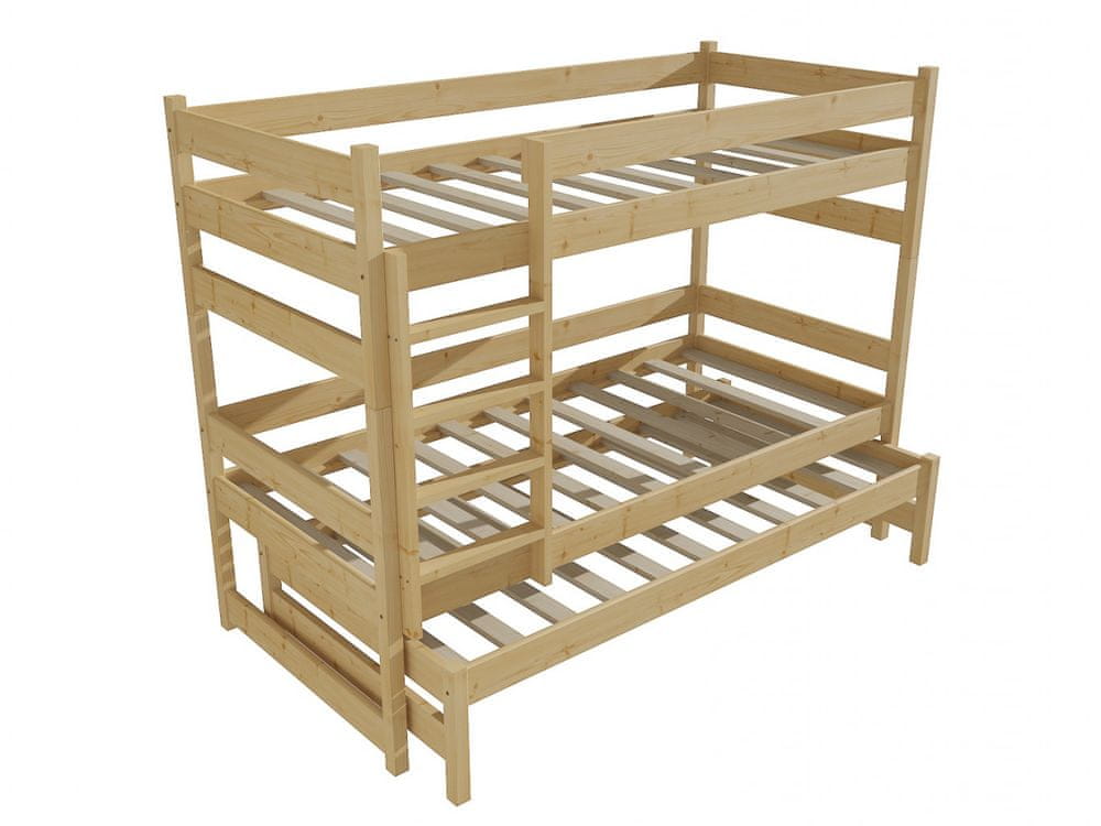 eoshop Poschodová posteľ s výsuvnou prístelkou PPV 018 (Rozmer: 80 x 180 cm, Priestor medzi lôžkami: 80 cm, Farba dreva: bezfarebný lak)
