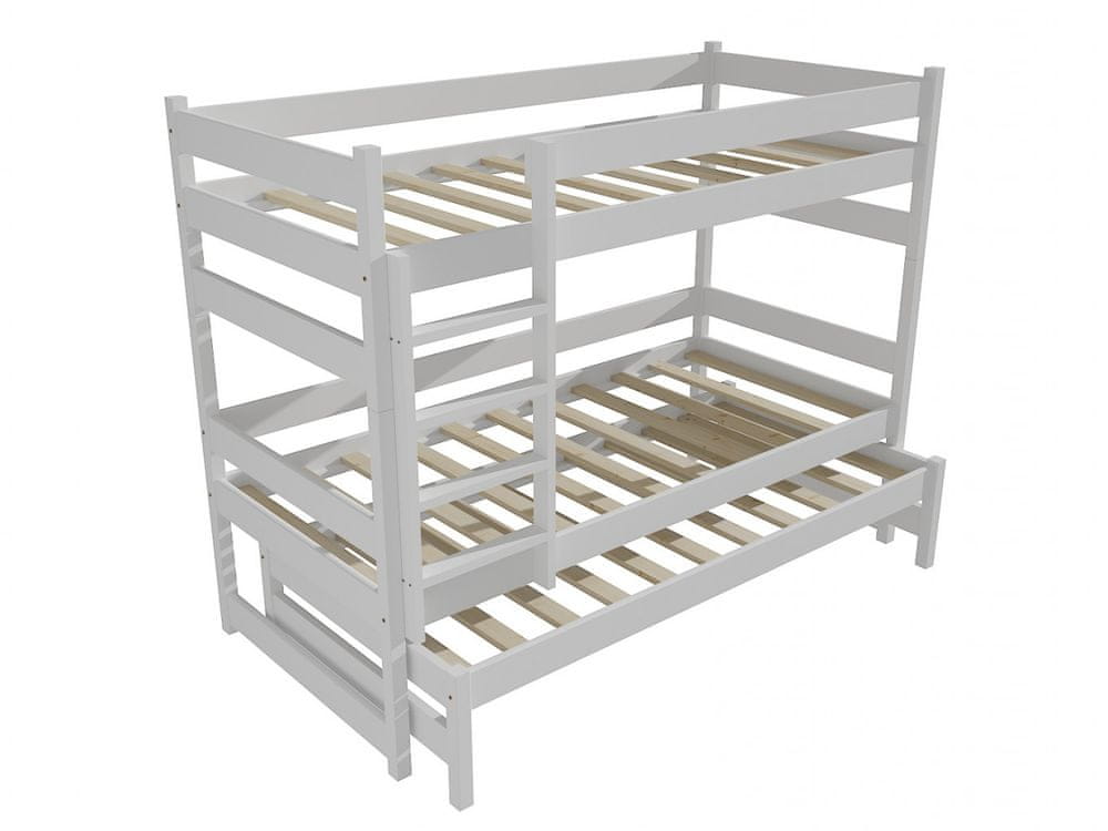eoshop Poschodová posteľ s výsuvnou prístelkou PPV 018 (Rozmer: 80 x 180 cm, Priestor medzi lôžkami: 80 cm, Farba dreva: farba biela)