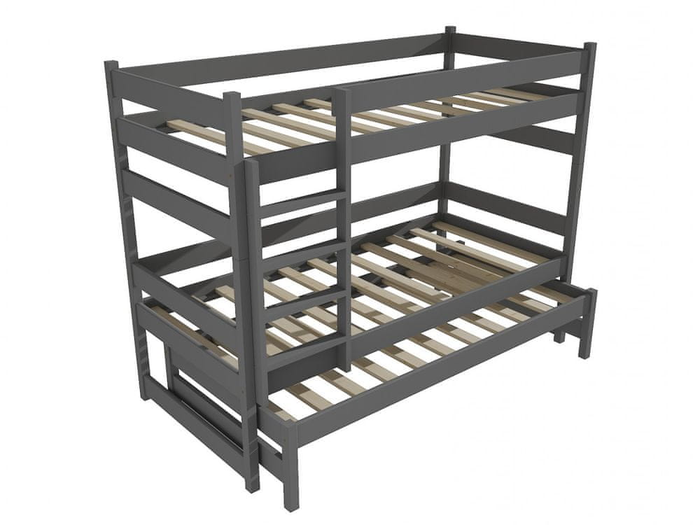 eoshop Poschodová posteľ s výsuvnou prístelkou PPV 018 (Rozmer: 80 x 180 cm, Priestor medzi lôžkami: 80 cm, Farba dreva: farba sivá)