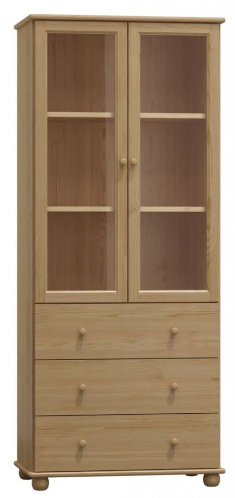 eoshop Vitrína 104 Klasik masív borovica (Farba dreva: surové drevo, Šírka: 90 cm)