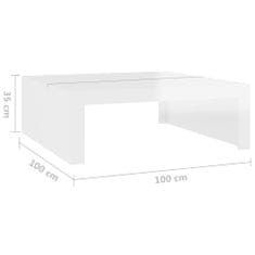 Vidaxl Konferenčný stolík biely 100x100x35 cm vysoký lesk drevotrieska
