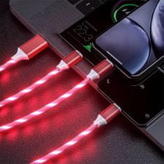 Bomba LED svietiaci rýchlonabíjací + data USB kábel 3v1 pre iPhone/Android 1,2M