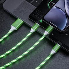 Bomba LED svietiaci rýchlonabíjací + data USB kábel 3v1 pre iPhone/Android 1,2M