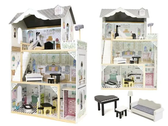Aga Drevený domček pre bábiky s nábytkom 122cm XXL LED