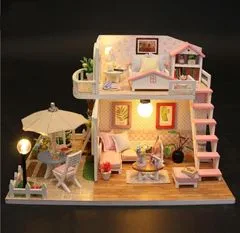 Aga Dvojposchodový drevený domček pre bábiky LED
