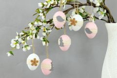 Autronic Vajíčka plastová 6 cm, dekorácia na zavesenie s dekorom kvetinky, 6 kusov v sáčku, c VEL810481