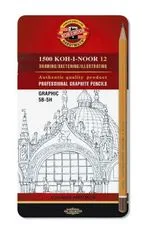 KOH-I-NOOR ceruzka grafitová grafická 5B–5H súprava 12 ks v plechovej krabičke