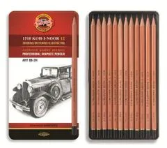KOH-I-NOOR ceruzka grafitová umelecká 8B–2H súprava 12 ks v plechovej krabičke