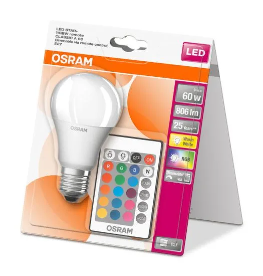 Osram OSRAM LED STAR plus CL A RGBW FR 60 stmievateľné ovládačom 9W / 827 E27