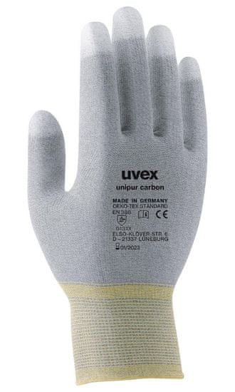 Uvex Rukavice Unipur carbon veľ. 9/citlivé antist. na presné práce s elektrón. súčiastkami/dlaň a prsty pokryté uhlíkom