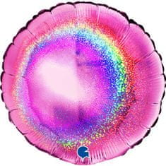 Grabo Nafukovací balónik okrúhly 46cm holografický s glitrami tmavo ružový -
