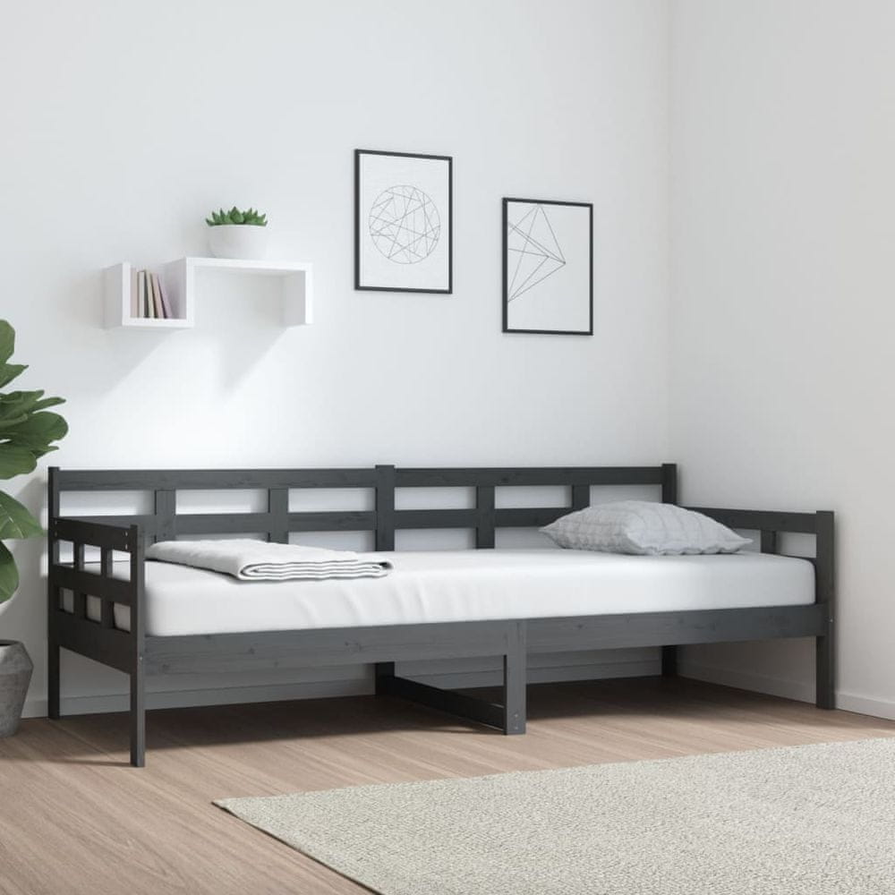 Vidaxl Denná posteľ sivá borovicový masív 80x200 cm