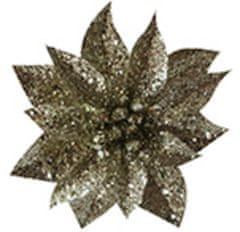 Strend Pro Kvet MagicHome Vianoce GlitterPoinsettia, so štipcom, šampaň, veľkosť kvetu: 9 cm, dĺžka kvetu: 8 cm, 6 ks