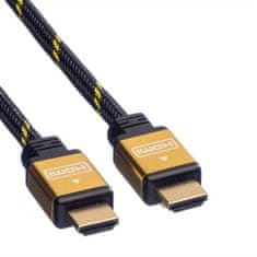 ROLINE Kábel HDMI M/M 7.5m, High Speed+Eth, 4K@30Hz, Gold, G pozl. kon.
