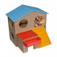Duvo+ Farebný drevený domček pre drobné hlodavce 13x16x15,5cm