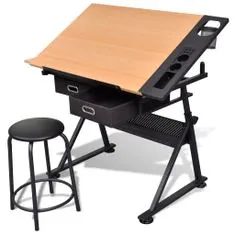 Vidaxl Stôl na kreslenie Draftsmen so sklopnou doskou a stoličkou