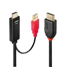 Lindy Kábel HDMI na DisplayPort M/M 2m, jednosmerný, 4K@30Hz, 10.2Gbit/s, USB napájanie, čierny, Aktívny