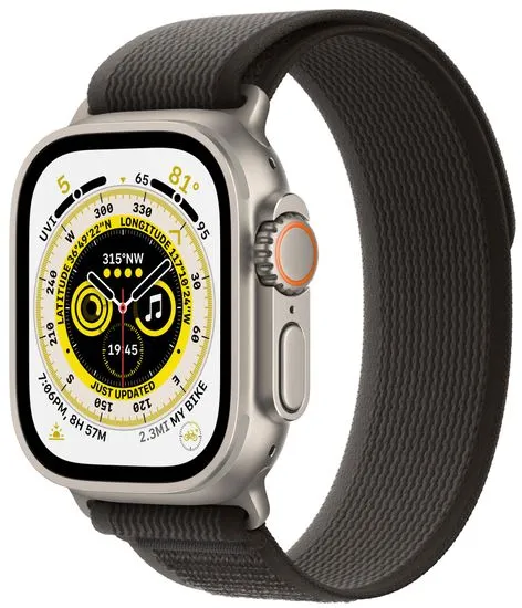 Apple Watch Ultra Cellular, 49mm Titanium Case with Black/Gray Trail Loop S/M MQFW3CS/A