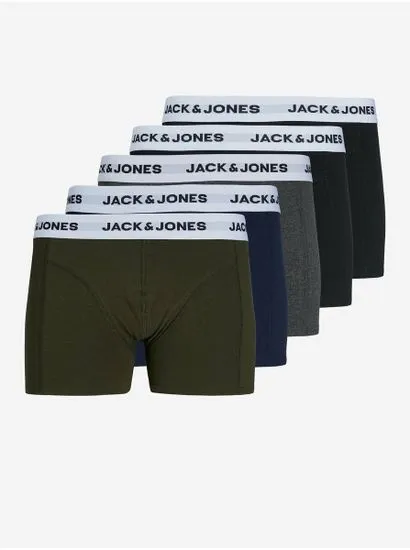 Jack&Jones Sada piatich boxeriek v kaki, modrej, šedej a čiernej farbe Jack & Jones