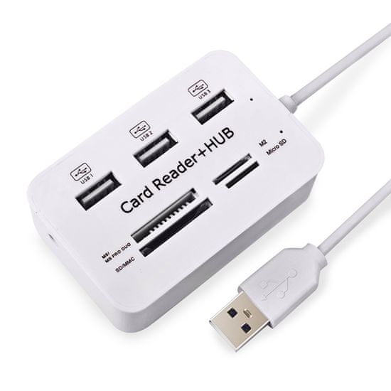 Northix USB 2.0 čítačka pamäťových kariet + USB rozbočovač (vysokorýchlostný)