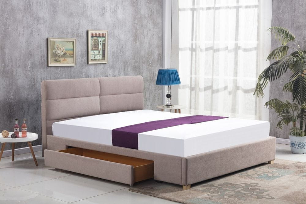Halmar Čalúnená posteľ Merida 160x200 dvojlôžko - béžová