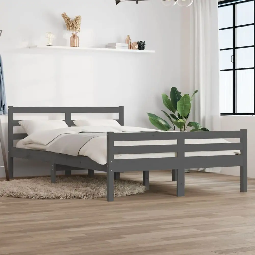 Vidaxl Rám postele, sivý, masívne drevo, 140 x 200 cm