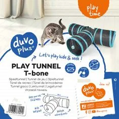 Duvo+ Hrací tunel pre mačky s loptou a zvončekom v tvare \" T \" 80x25cm -modročierny