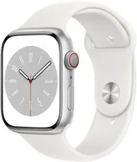 Apple Watch Series 8, Cellular, 45mm, Silver, White Sport Band