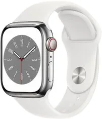 Apple Watch Series 8, Cellular, 41mm, Silver Stainless Steel, White Sport Band