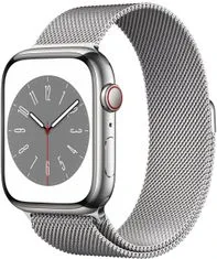 Apple Watch Series 8, Cellular, 45mm, Silver Stainless Steel, Silver Milanesa Loop