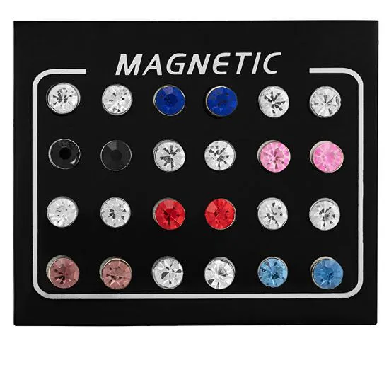 Troli Moderná sada magnetických náušníc s farebnými kryštálmi (kôstky, mini brošňa)
