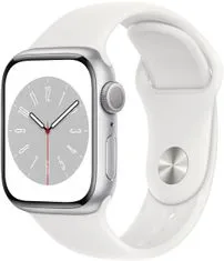 Apple Watch saries 8, 41mm, Silver, White Sport Band