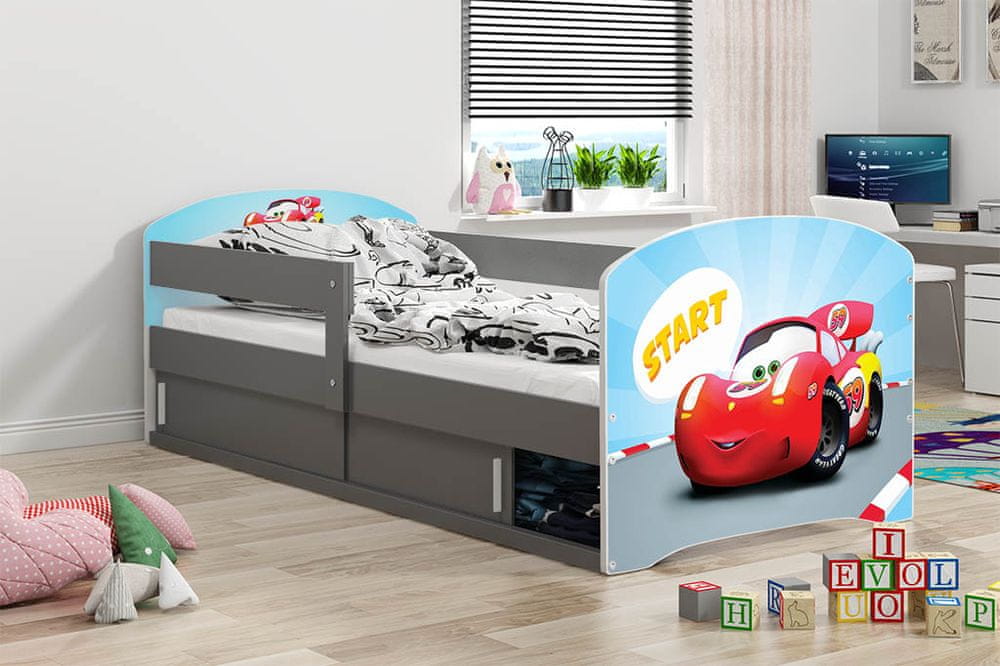 eoshop Detská posteľ Luki 1 80x160 - 1 osoba - Grafit, Cars