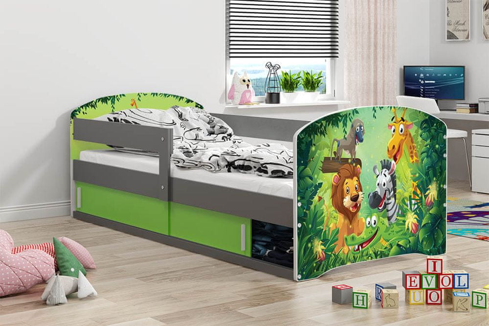 eoshop Detská posteľ Luki 1 80x160 - 1 osoba - Grafit, Džungľa