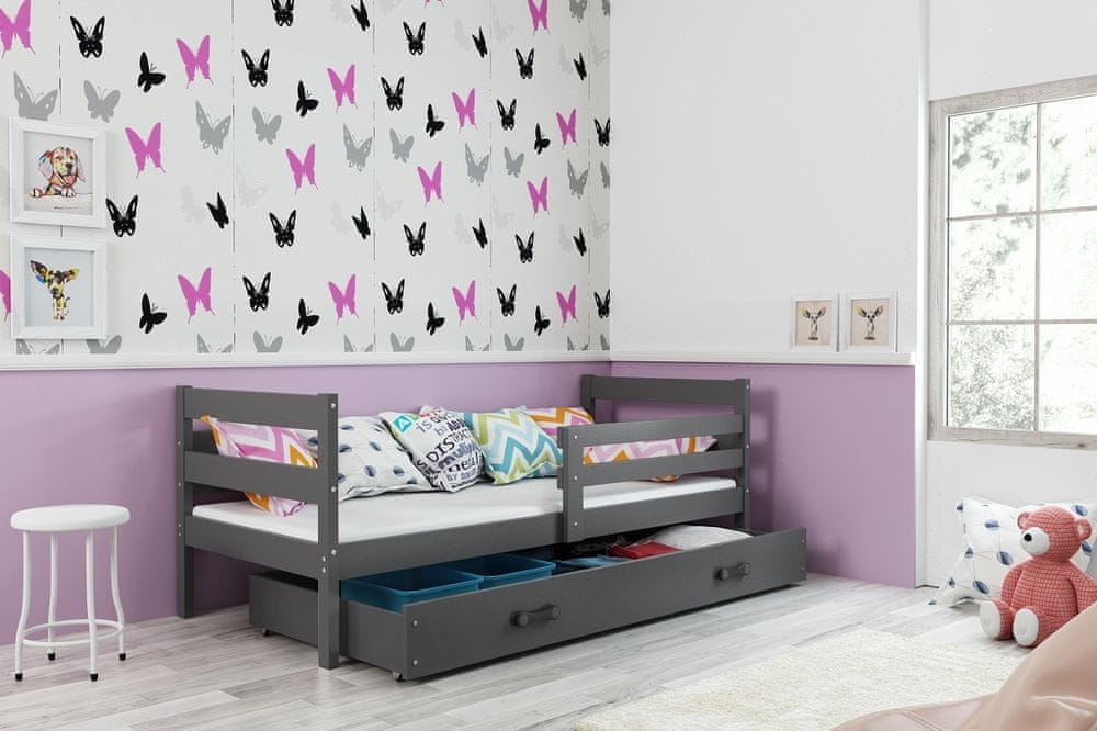 eoshop Detská posteľ Eryk - 1 osoba, 80x190 s úložným priestorom - Grafit, Grafit