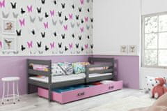 eoshop Detská posteľ Eryk - 1 osoba, 90x200 s úložným priestorom - Grafit, Ružová