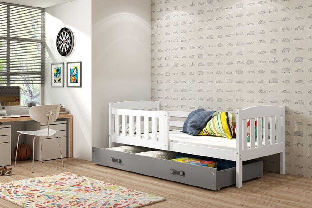 eoshop Detská posteľ Kubus - 1 osoba, 80x160 s úložným priestorom - Biela, Grafit