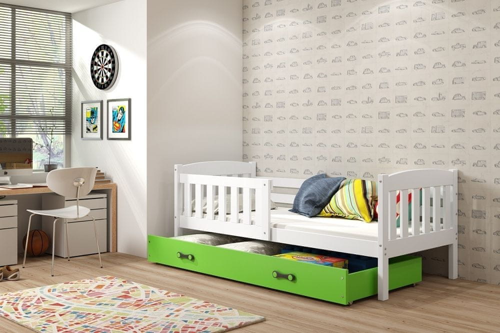 eoshop Detská posteľ Kubus - 1 osoba, 80x160 s úložným priestorom - Biela, Zelená