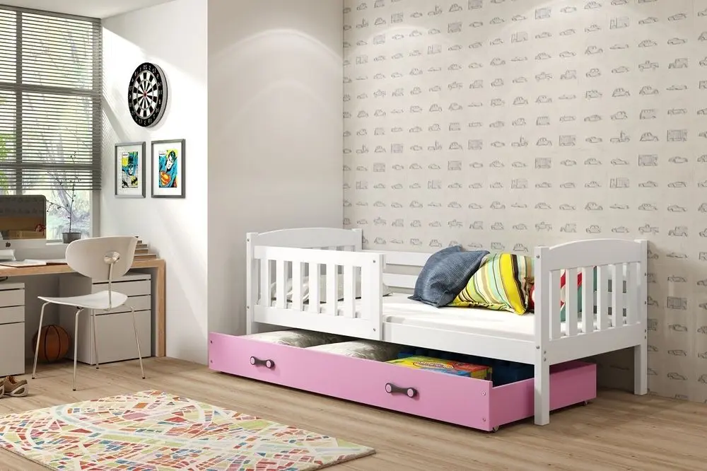 eoshop Detská posteľ Kubus - 1 osoba, 80x160 s úložným priestorom - Biela, Ružová