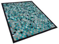Beliani Kožený koberec 160 x 230 cm tyrkysový / sivý NIKFER