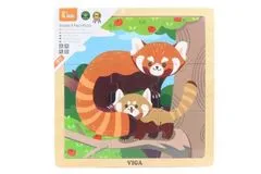 Drevené puzzle 9 dielikov - panda červená