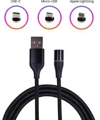 KOMA Magnetický kábel 3v1, USB-A na microUSB/ USB-C / Lightning, 1 meter