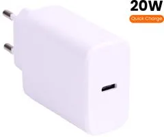 KOMA Napájací USB-C adaptér 20W pre Apple iPhone / iPad, rýchlonabíjací, biely