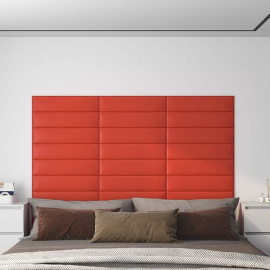 Vidaxl Nástenné panely 12 ks červené 60x15 cm umelá koža 1,08 m²