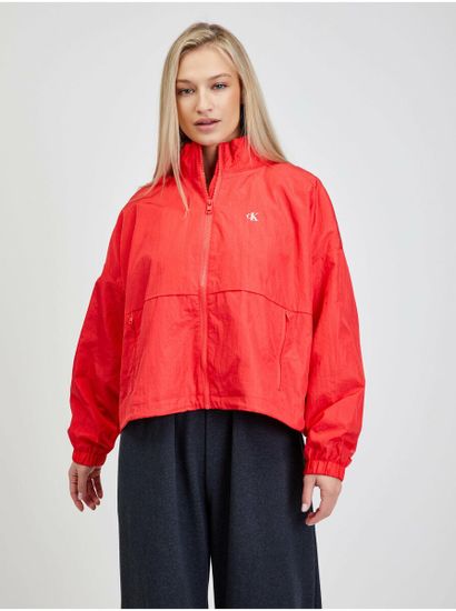 Calvin Klein Červená dámska voľná bunda s potlačou Calvin Klein Jeans