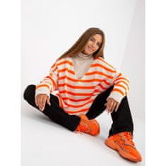 Och Bella Dámsky sveter s výstrihom do V oversize OCH BELLA biely a oranžový TW-SW-BI-M59.25_390081 Univerzálne