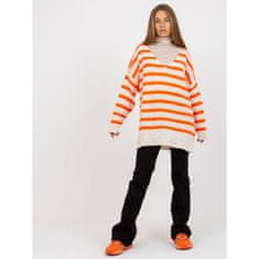 Och Bella Dámsky sveter s výstrihom do V oversize OCH BELLA biely a oranžový TW-SW-BI-M59.25_390081 Univerzálne