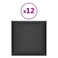 Vidaxl Nástenné panely 12 ks čierne 30x30 cm umelá koža 1,08 m²